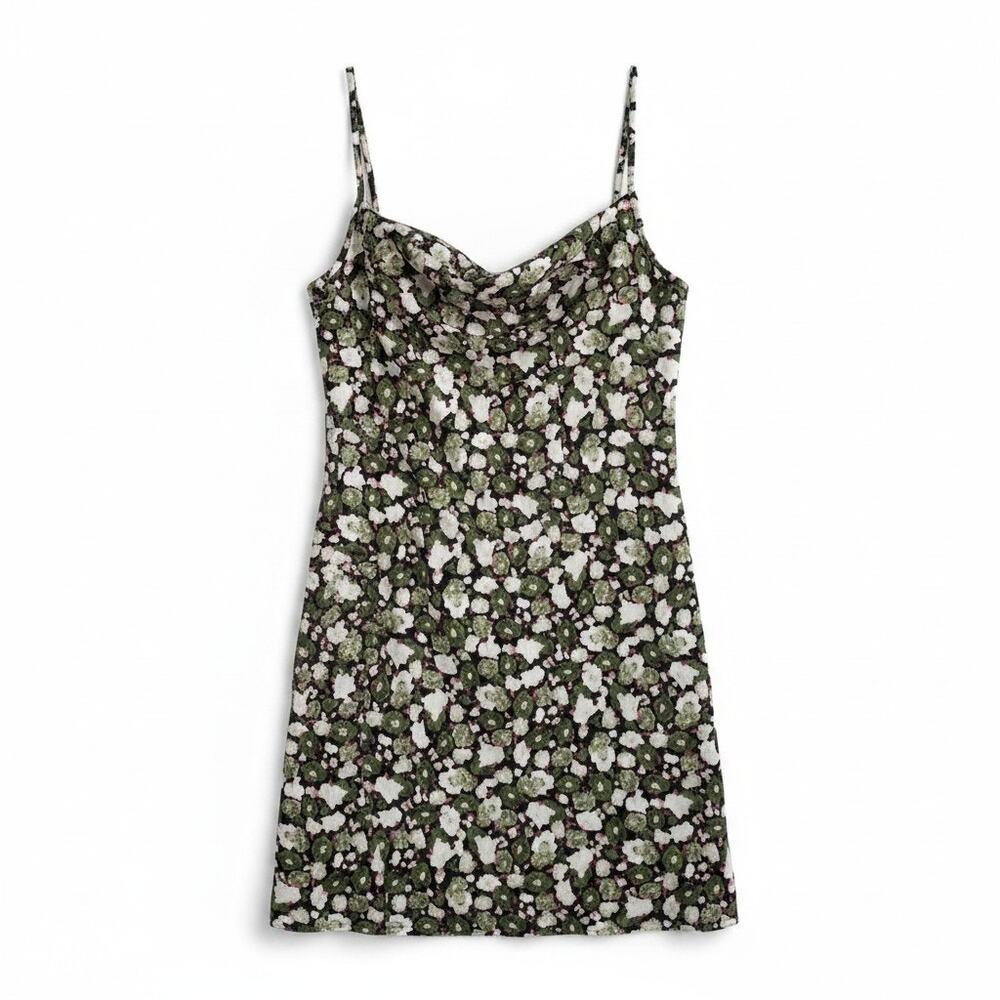 VERO MODA New Cowl Neck Floral Mini Dress Green Black Womens Small Fairy Grunge